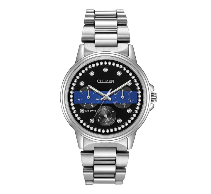 CITIZEN THIN BLUE LINE | LADIES ECO-DRIVE WATCH | STAINLESS STEEL | BLACK DIAL | FD2041-54E - Brownee Jewelers