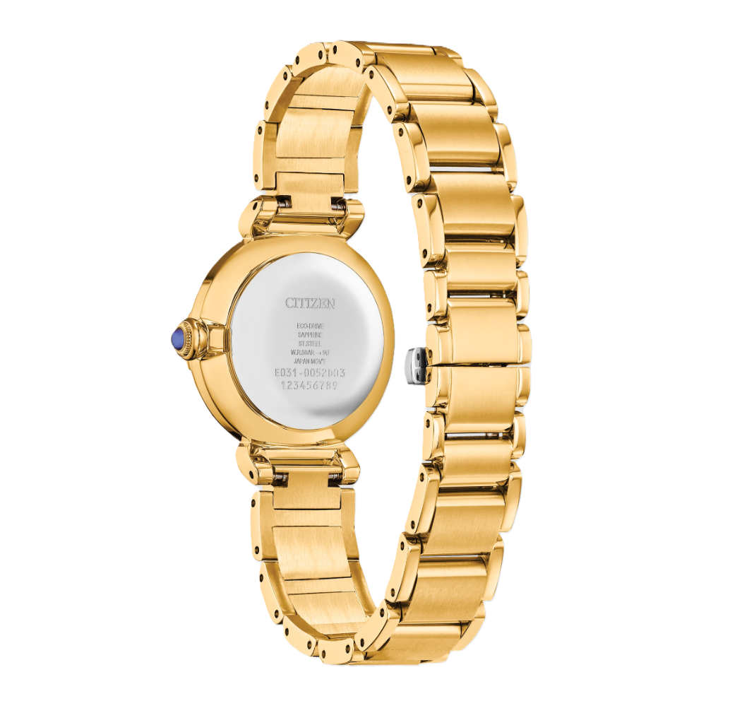 CITIZEN L MAE | LADIES ECO-DRIVE WATCH | GOLD-TONE STAINLESS STEEL | MOTHER OF PEARL DIAL | EM1062-57D - Brownee Jewelers