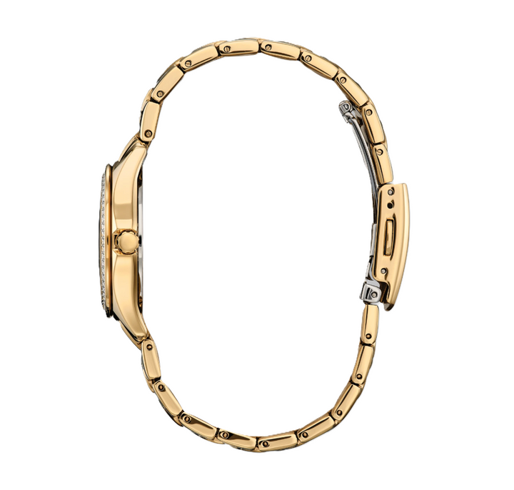 CITIZEN CRYSTAL | LADIES ECO-DRIVE WATCH | GOLD-TONE STAINLESS STEEL | CHAMPAGNE DIAL | FE1147-79P - Brownee Jewelers