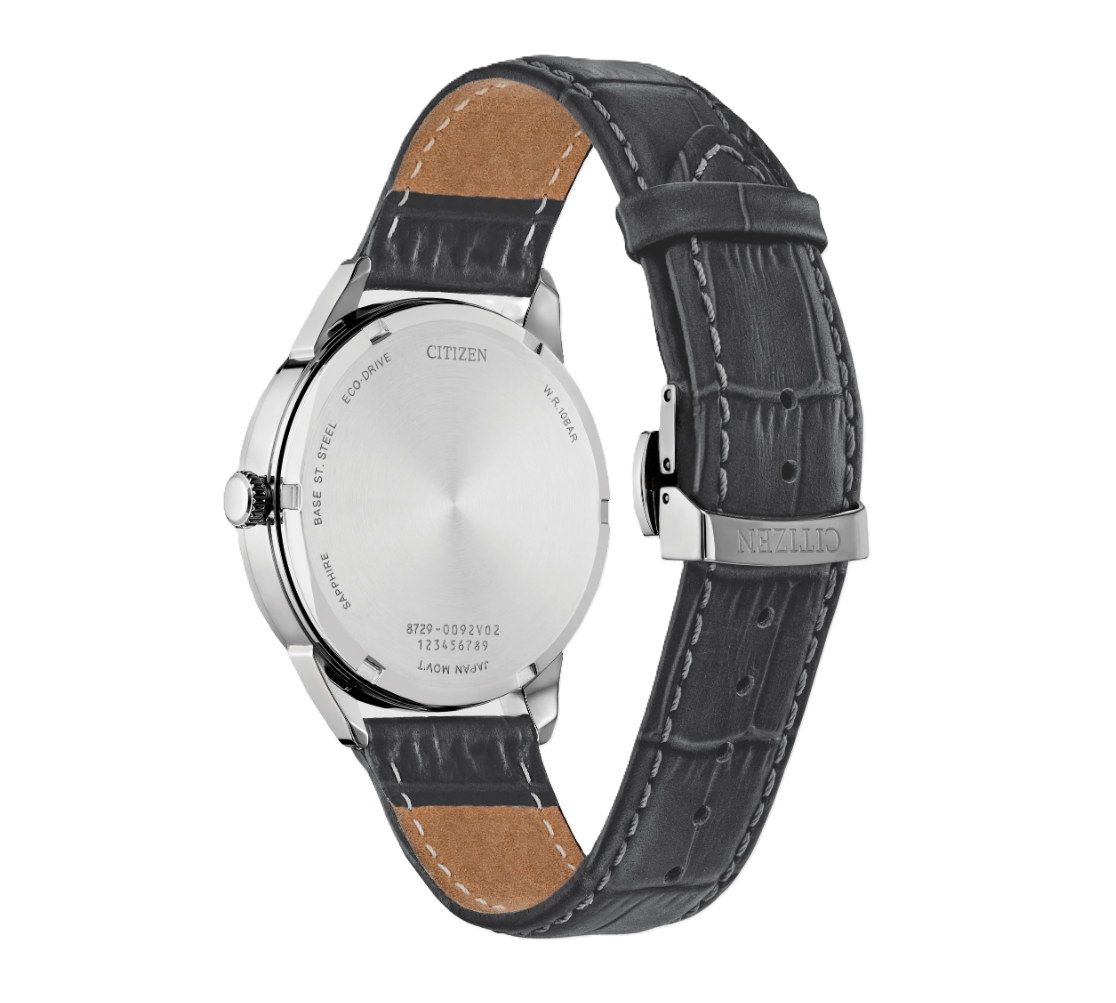 CITIZEN ROLAN | MEN'S ECO-DRIVE WATCH | GRAY LEATHER | SILVER-TONE DIAL | BU2110-01A - Brownee Jewelers