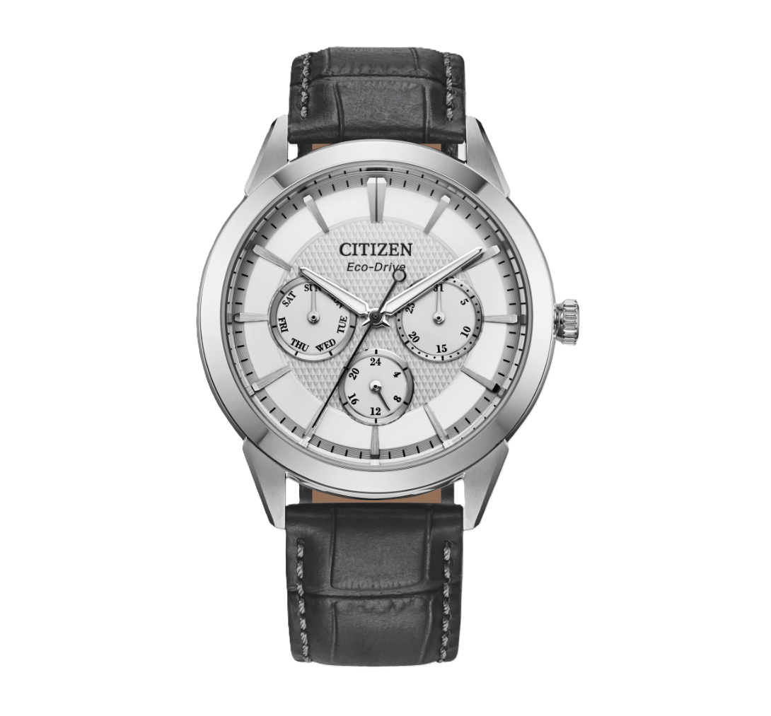 CITIZEN ROLAN | MEN'S ECO-DRIVE WATCH | GRAY LEATHER | SILVER-TONE DIAL | BU2110-01A - Brownee Jewelers
