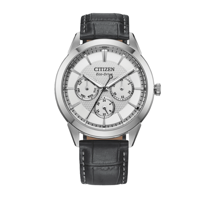 CITIZEN ROLAN | MEN'S ECO-DRIVE WATCH | GRAY LEATHER | SILVER-TONE DIAL | BU2110-01A - Brownee Jewelers