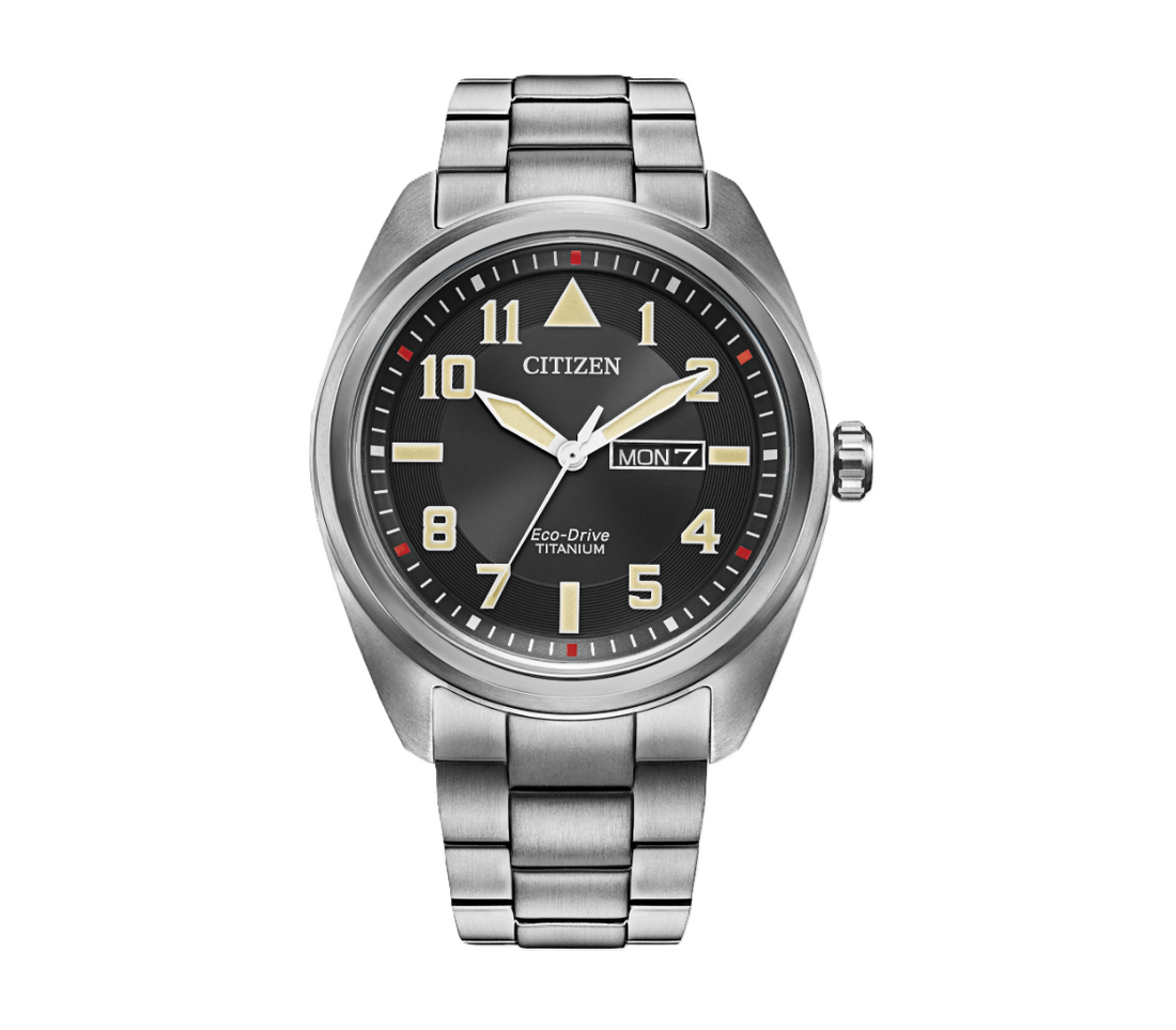 CITIZEN GARRISON | MEN'S ECO-DRIVE WATCH | TITANIUM | BLACK DIAL | BM8560-53E - Brownee Jewelers