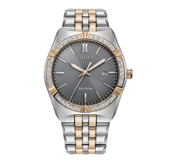 CITIZEN CORSO DIAMOND | MEN'S ECO-DRIVE WATCH | TWO-TONE STAINLESS STEEL | GRAY DIAL | BM7646-55H - Brownee Jewelers