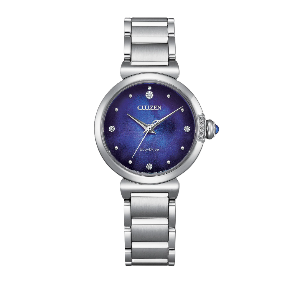 CITIZEN L MAE | LADIES ECO-DRIVE WATCH | STAINLESS STEEL | BLUE DIAL | EM1060-87L - Brownee Jewelers
