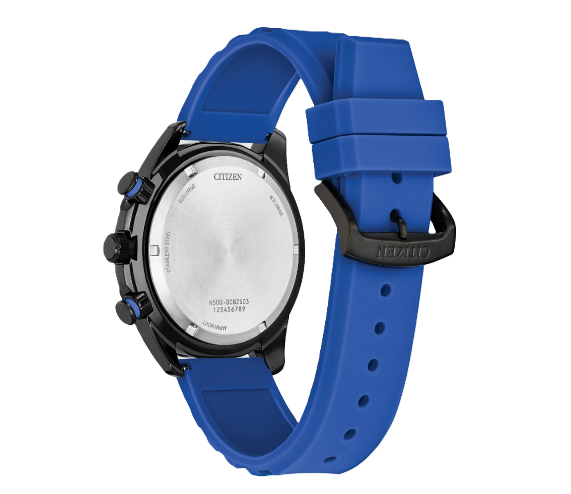CITIZEN BRYCEN | MEN'S ECO-DRIVE WATCH | BLUE SILICONE | BLACK DIAL | AT2586-05E - Brownee Jewelers