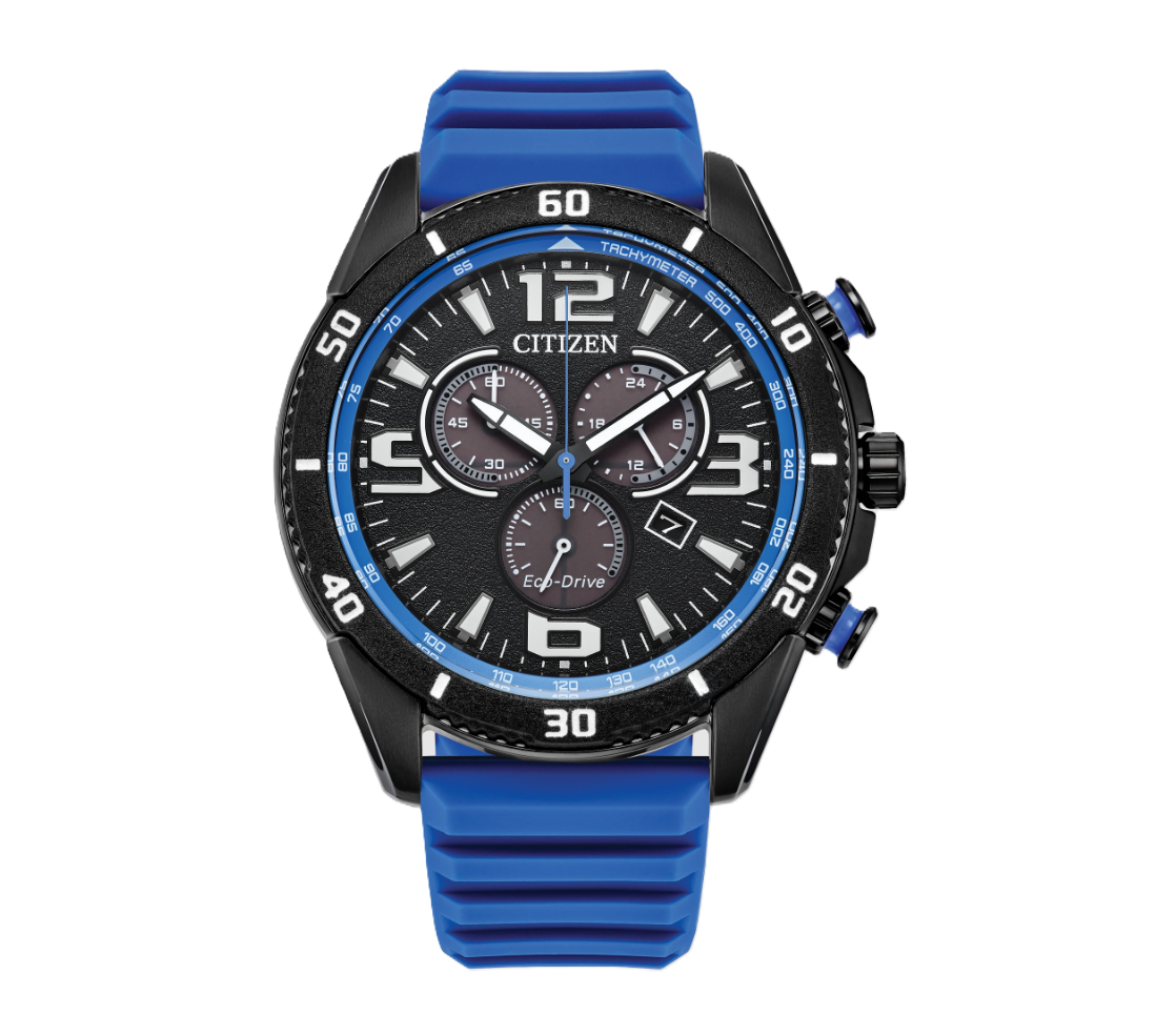 CITIZEN BRYCEN | MEN'S ECO-DRIVE WATCH | BLUE SILICONE | BLACK DIAL | AT2586-05E - Brownee Jewelers