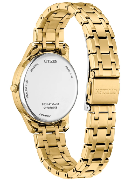CITIZEN | LADIES ECO-DRIVE WATCH | GOLD-TONE STAINLESS STEEL | BLUE DIAL | EM1212-56L - Brownee Jewelers