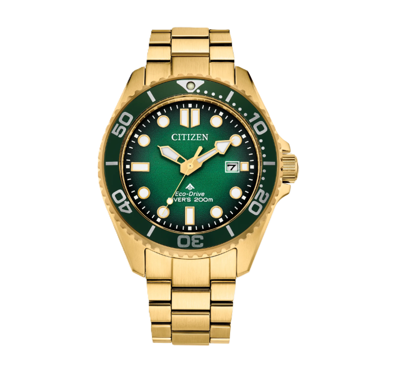 CITIZEN PROMASTER DIVE | MEN'S ECO-DRIVE WATCH | GOLD-TONE STAINLESS STEEL | GREEN DIAL | BN0262-59W - Brownee Jewelers
