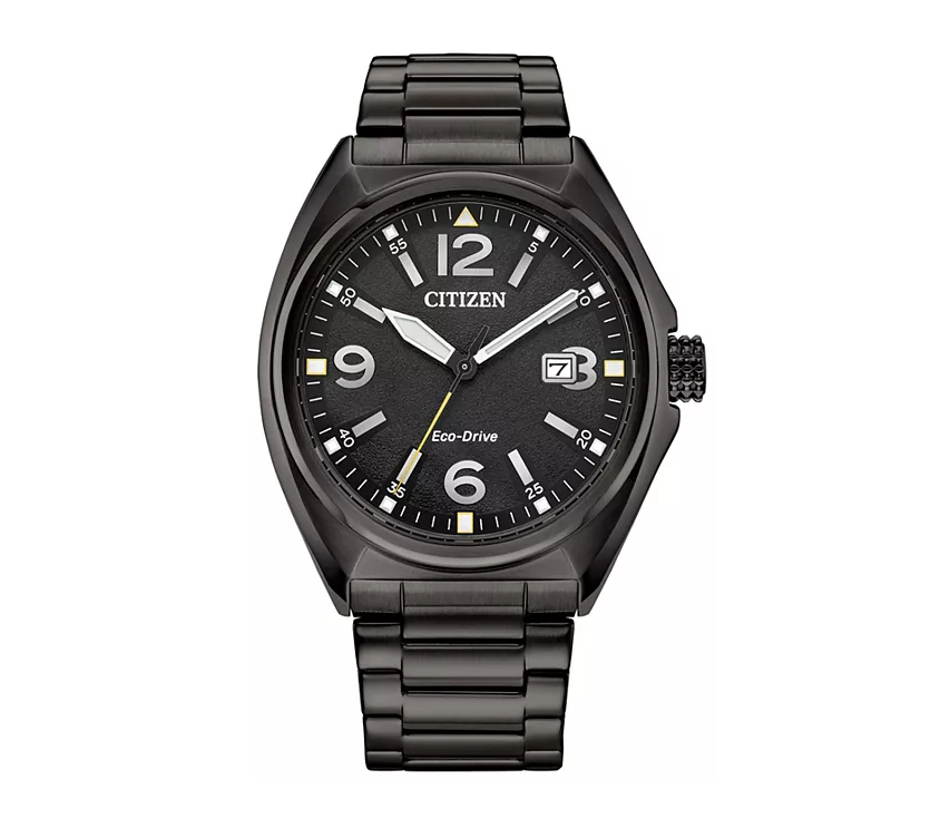 Citizen Men's Eco-Drive Watch with Black Stainless Steel Strap, Black Dial, and Silver-Tone Hands and Markers