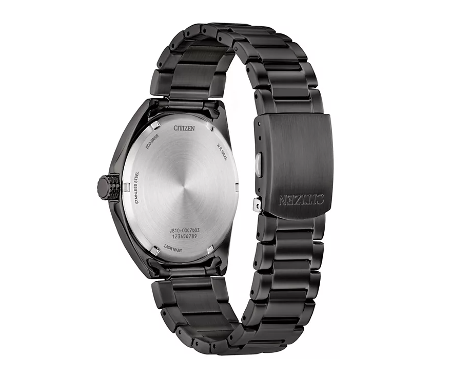 Citizen Men's Eco-Drive Watch with Black Stainless Steel Strap, Black Dial, and Silver-Tone Hands and Markers