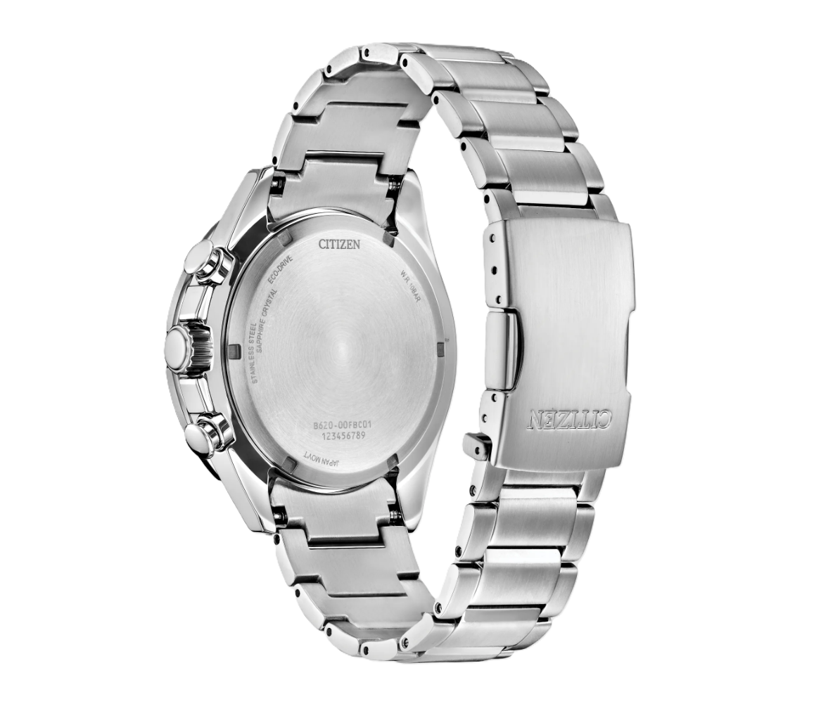 Endeavor Chrono | Eco-Drive Chronograph Watch | Stainless Steel | White Dial | WR100 Bracelet Sport Design | CA4730-59A - Brownee Jewelers