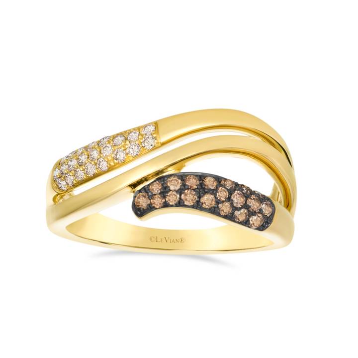 .38 TOTAL CARAT WEIGHT ROUND WHITE AND CHOCOLATE DIAMOND PAVE WIDE RING IN 14K YELLOW GOLD