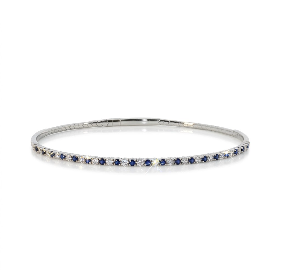 14karat white gold diamond and sapphire flex bangle bracelet 