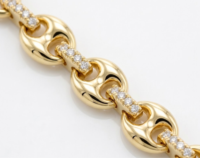 yellow gold diamond and link bracelet 
