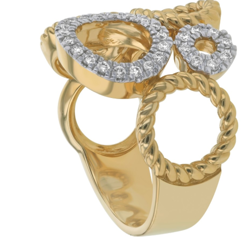 .28 Carat Round Diamonds in Circles and Twisted Circles Wide Ring all in 14kt Yellow Gold