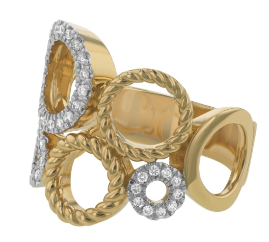 .28 Carat Round Diamonds in Circles and Twisted Circles Wide Ring all in 14kt Yellow Gold