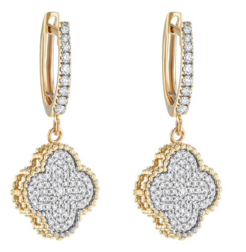 diamond clover dangle hoop earrings 