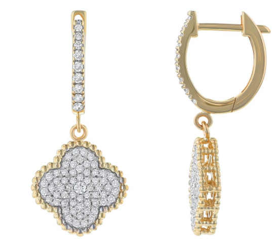 diamond clover dangle hoop earrings 