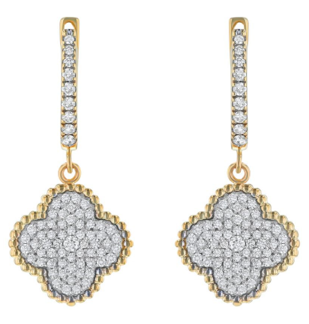 diamond clover dangle hoop earrings 