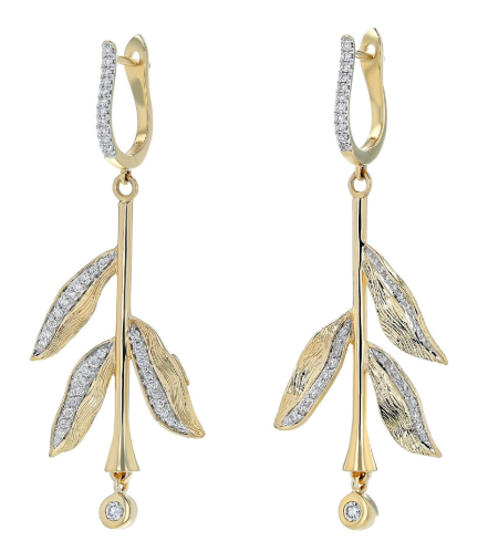 leaf dangle earrings yellow gold and diamonds 