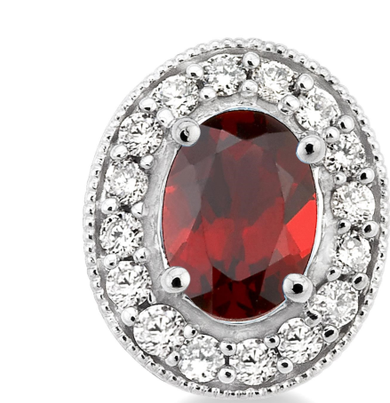 oval garnet earrings with diamond halos
