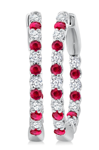 Ruby and diamond hoop earrings in white gold 