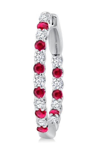 Ruby and diamond hoop earrings in white gold 