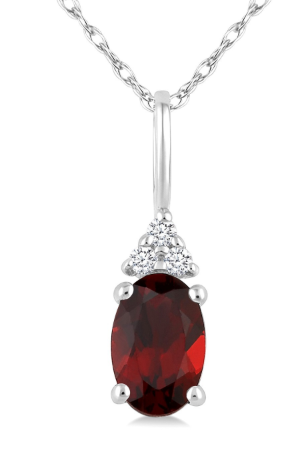 diamonds and oval Garnet Pendant in white gold 