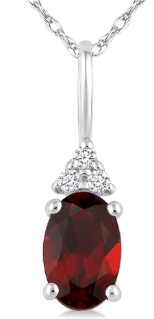 diamonds and oval Garnet Pendant in white gold 