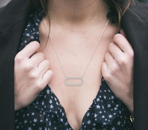 White Gold Diamond paperclip pendant 