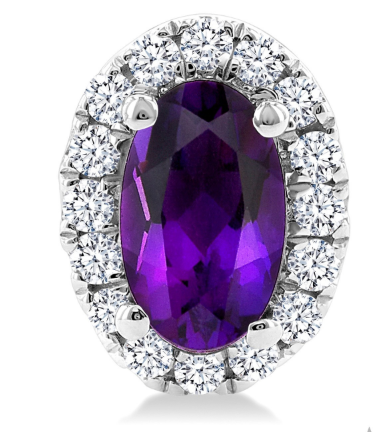 10K White Gold Amethyst & Diamond Halo Stud Earrings – .13 CTW