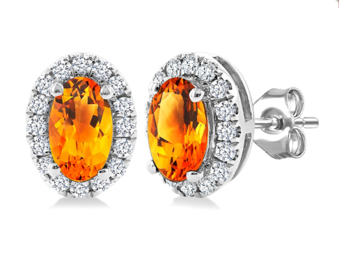 Oval Citrine diamond halo earrings 