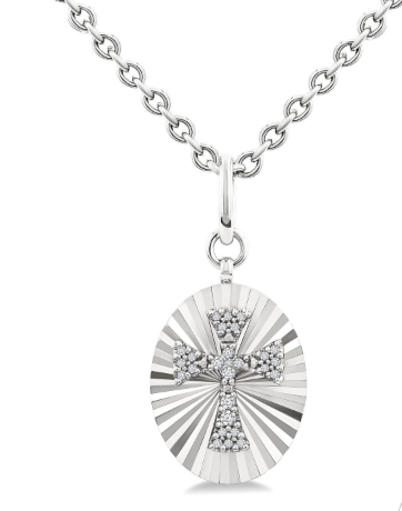 sterling silver diamond cross oval medallion