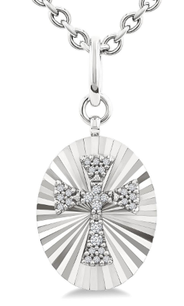 sterling silver diamond cross oval medallion