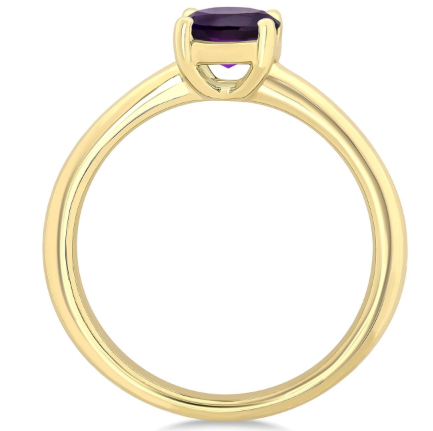 14K Yellow Gold Oval Amethyst Solitaire Ring 