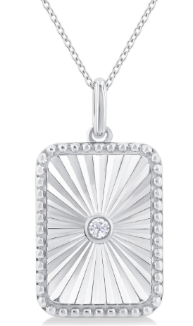 Sterling Silver Rectangular Fluted Medallion Diamond Pendant Necklace – 1/20 CTW
