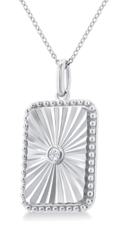 Sterling Silver Rectangular Fluted Medallion Diamond Pendant Necklace – 1/20 CTW