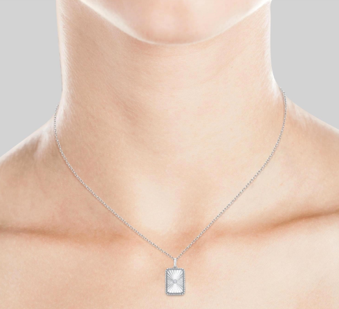 Sterling Silver Rectangular Fluted Medallion Diamond Pendant Necklace – 1/20 CTW