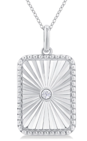 Sterling Silver Rectangular Fluted Medallion Diamond Pendant Necklace – 1/20 CTW