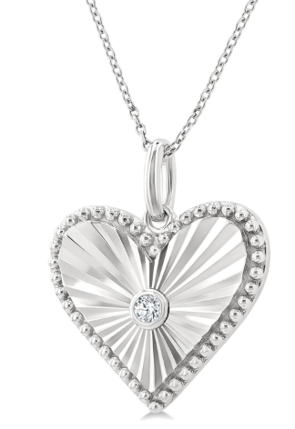 Sterling Silver Diamond Cut Heart with a center diamond