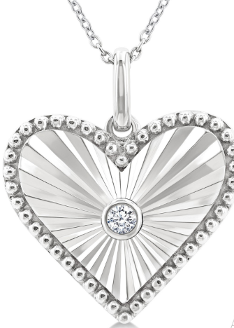 Sterling Silver Diamond Cut Heart with a center diamond