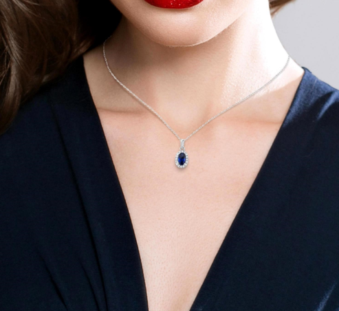 Sapphire Diamond Halo Pendant