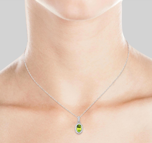 Peridot Diamond Halo Pendant