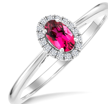 10kt white gold Pink Tourmaline & Diamond Halo Ring