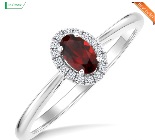10kt white gold Garnet & Diamond Halo Ring,