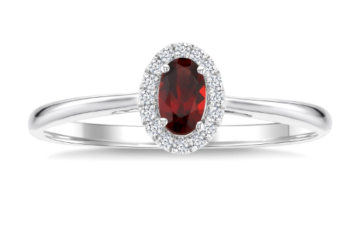 10kt white gold Garnet & Diamond Halo Ring,