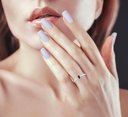10kt white gold Garnet & Diamond Halo Ring,