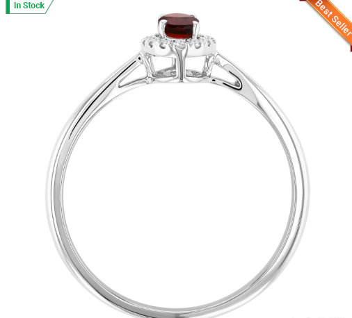 10kt white gold Garnet & Diamond Halo Ring,