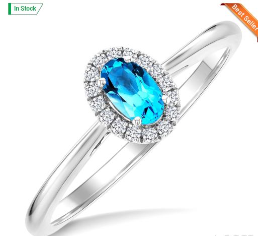 10kt white gold Blue Topaz & Diamond Halo Ring